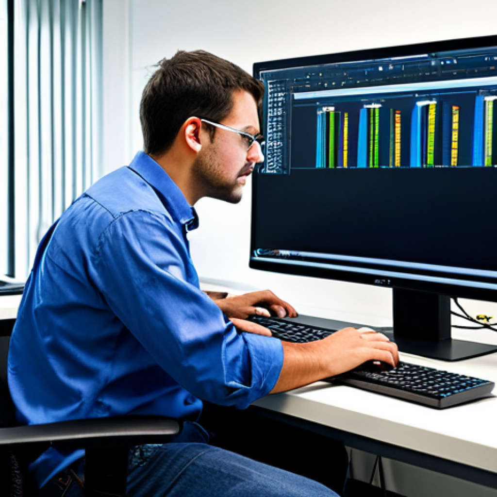 **Embedded Systems Engineer in USA:** A professional electronics engineer, fully clothed in appropriate attire, working on embedded systems in a modern office in the United States. Safe for work, perfect anatomy, natural proportions, professional.