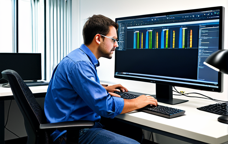 **Embedded Systems Engineer in USA:** A professional electronics engineer, fully clothed in appropriate attire, working on embedded systems in a modern office in the United States. Safe for work, perfect anatomy, natural proportions, professional.