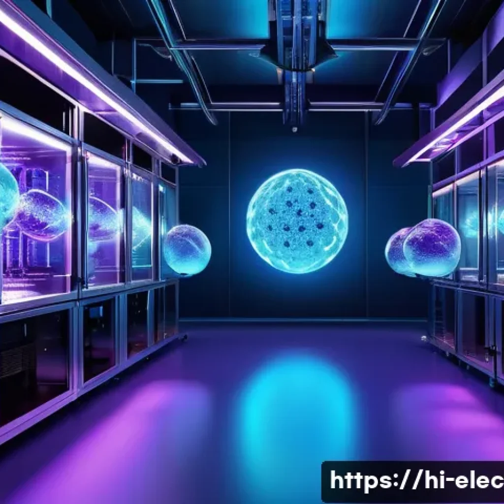 양자 컴퓨팅과 전자공학 - A futuristic laboratory scene showcasing quantum computing technology, featuring glowing quantum bit...
