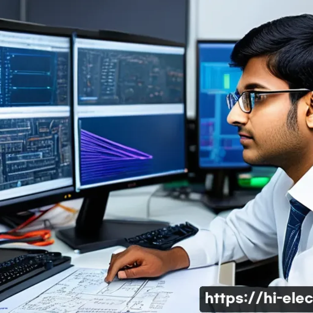 전자공학 관련 자격증 종류 - A detailed, modern electronics engineering workspace showcasing a young Indian engineer wearing prof...