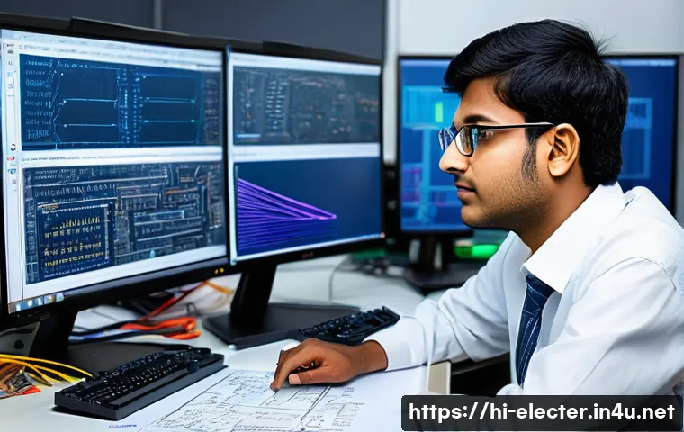 전자공학 관련 자격증 종류 - A detailed, modern electronics engineering workspace showcasing a young Indian engineer wearing prof...