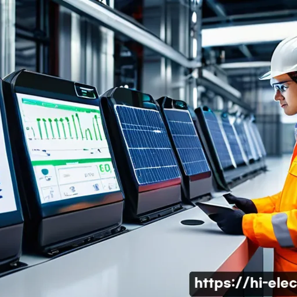 전력전자공학 엔지니어의 역할 - A highly detailed industrial setting showcasing a power electronics engineer working on a smart grid...