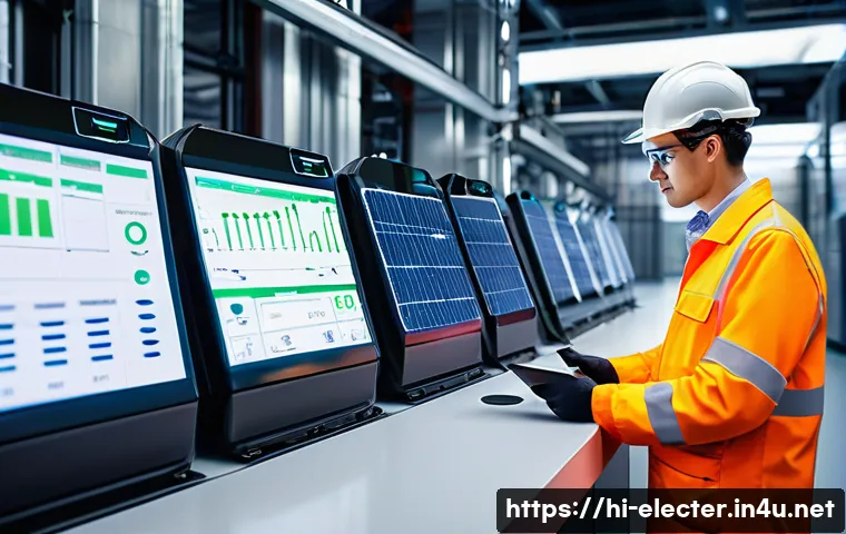 전력전자공학 엔지니어의 역할 - A highly detailed industrial setting showcasing a power electronics engineer working on a smart grid...