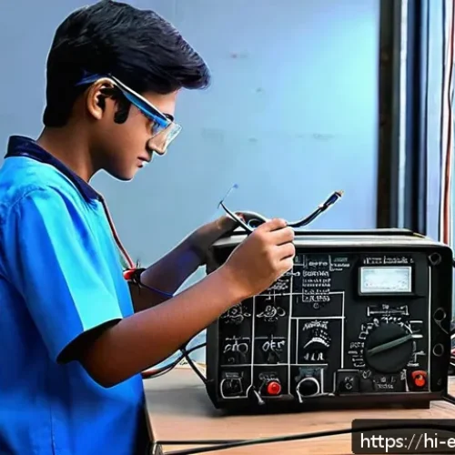 Home 33 전자공학 실기 시험 대비 팁 - A detailed laboratory scene showing a young Hindi-speaking student wearing safety glasses and casual...