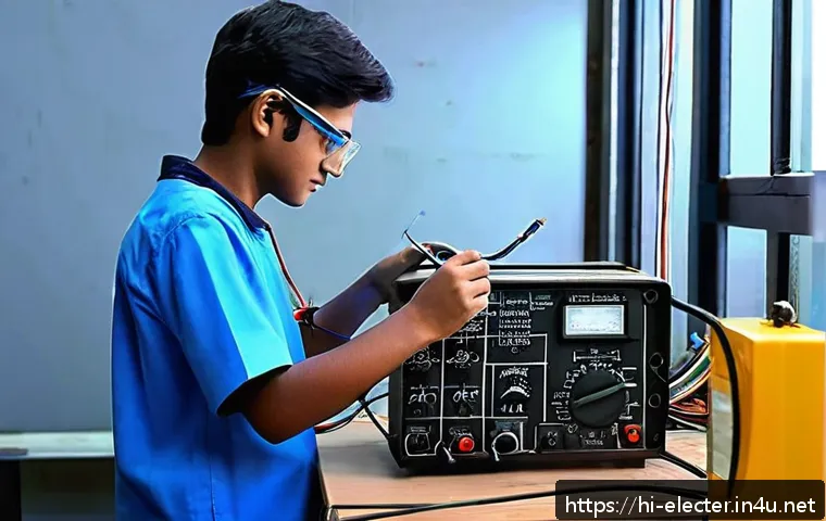 전자공학 실기 시험 대비 팁 - A detailed laboratory scene showing a young Hindi-speaking student wearing safety glasses and casual...