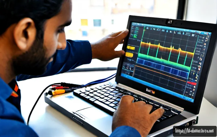 회로 분석과 시뮬레이션 - Photorealistic electronics engineer analyzing a compact circuit board at a clean modern workbench, l...