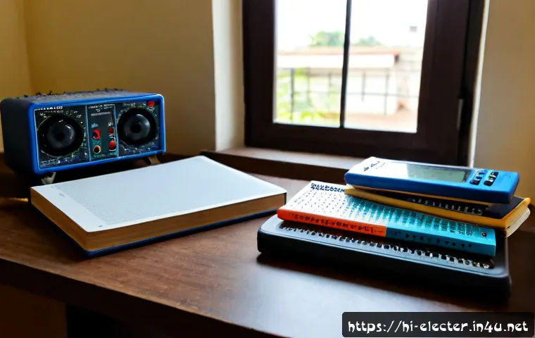 Home 17 전자공학 전공자에게 유용한 서적 - Photorealistic study desk for an Indian electrical engineering student, a neat stack of hardcover en...